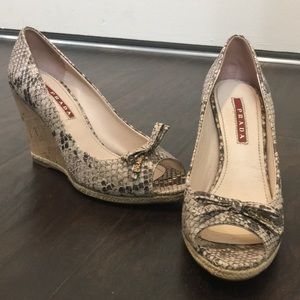 Prada snake print leather wedges